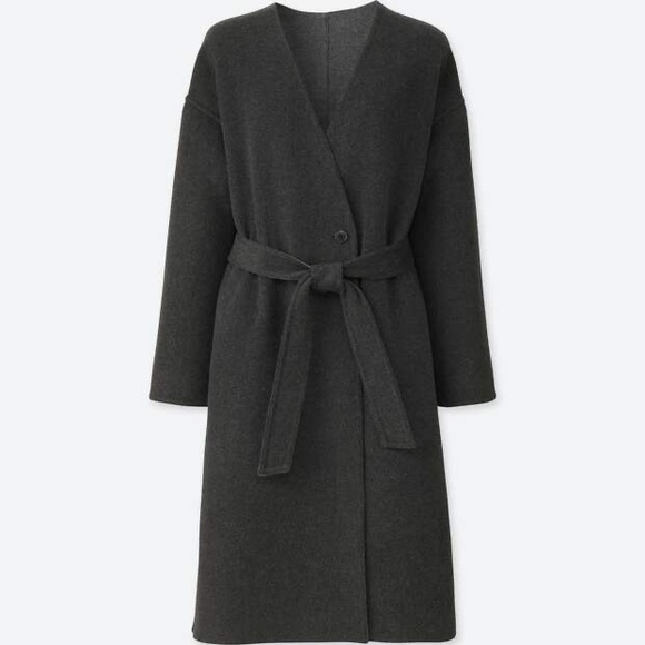 Uniqlo Double Face Collarless Grey Wool Coat - Picture 5 of 9
